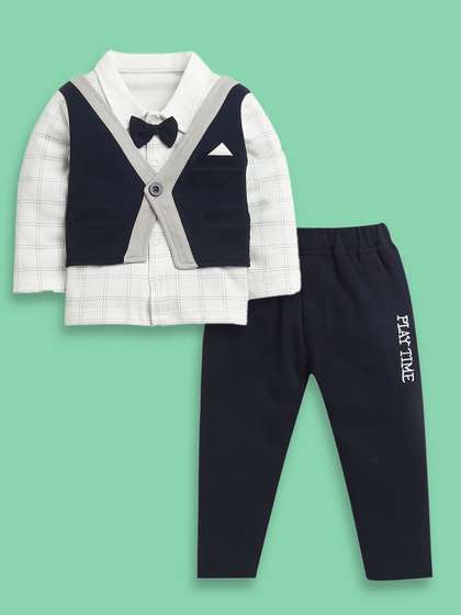 BUMZEE Boys Checked Pure
                    Cotton Shirt With Trousers