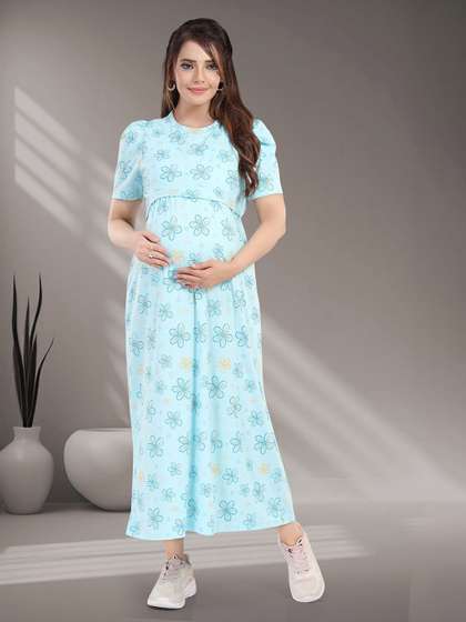 MomsBae Women Floral
                        Printed Maternity Maxi Nightdress