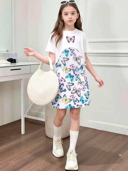 YK Kids-Girls Graphic
                    Printed A-Line Dresses