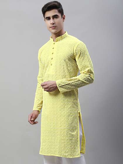 Jompers
                          Embroidered Mandarin Collar Chikankari Kurta