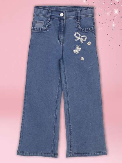 CUTECUMBER Girls Regular
                    Fit Mid-Rise Embroidered Stretchable Jeans