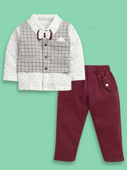 BUMZEE Boys Checked Pure
                    Cotton Shirt with Trousers