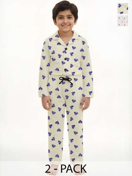 Fasha Kids Unisex Pack
                      Of 2 Printed Cotton Shirt Collar Long Sleeves
                      Nightdress