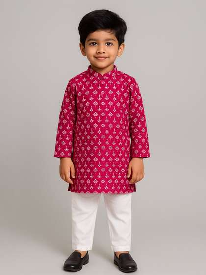 Sangria Boys Ethnic
                    Motifs Printed Cotton Kurta with Pyjama