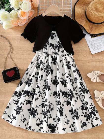 BAESD Girls Floral
                    Printed Fit & Flare Knee Length Dress