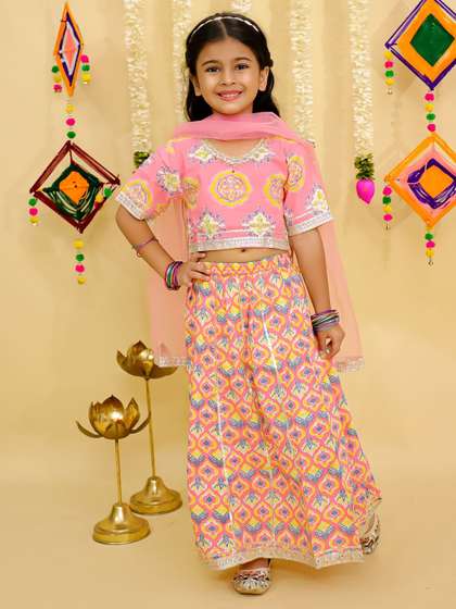 JUNITOS Girls
                        Printed Ready To Wear Cotton Lehenga &
                        Blouse With Dupatta