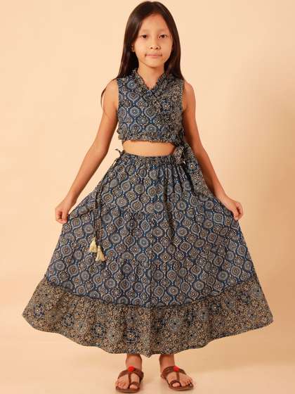 Sangria Girls Block
                    Print Cotton Top & Lehenga