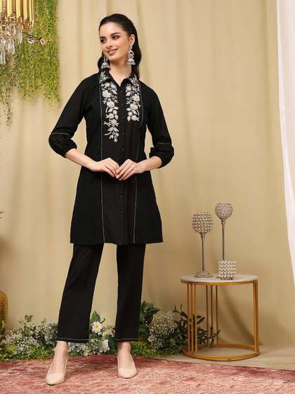Nayam By Lakshita
                      Embroidered Shirt-Style Tunic With Trouser