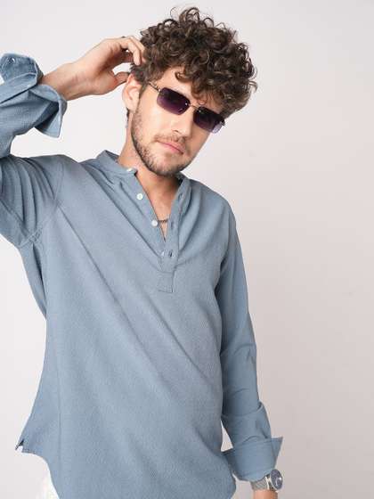 VASTRADO Men Ocean
                          Blue Lozenge Textured Kurta