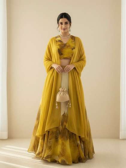 LIPS CROWN Printed
                          Semi-Stitched Organza Lehenga & Ready To
                          Wear Blouse With Dupatta