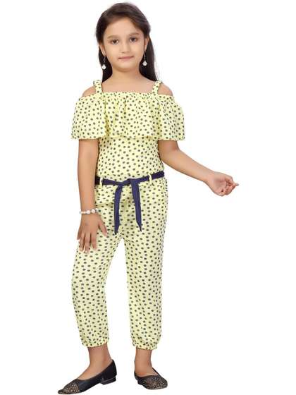 Muhuratam Girls Printed
                    with Ruffles Jumpsuit
