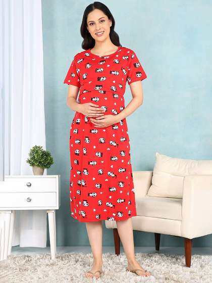 Moms Ever Panda
                          Red Cross-neck Maternity Loungewear Dress