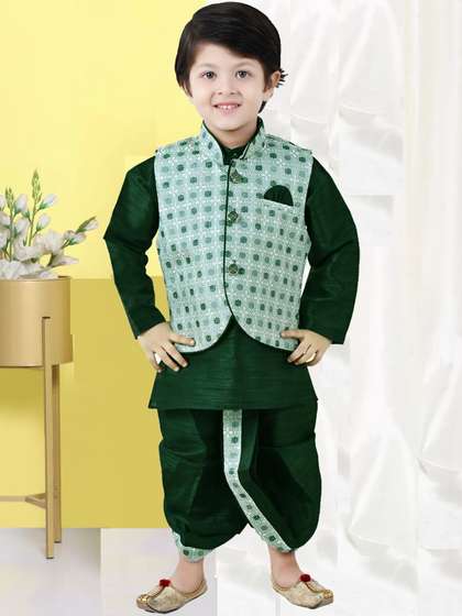 OJ TREND Kids green
                      party/ethnic wear dhoti kurta set for boys with
                      waistcoat