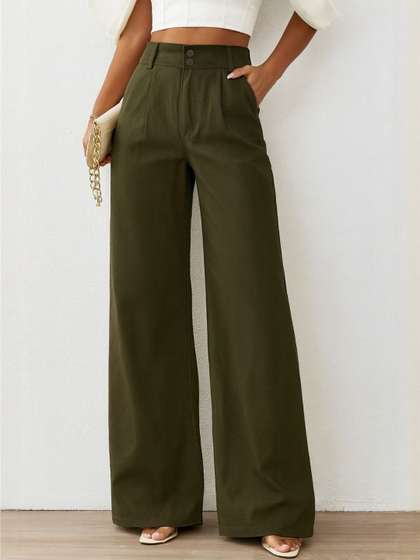 CORSICA Women Wide
                        Leg High-Rise Cotton Trousers