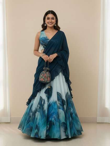 LIPS CROWN Printed
                        Semi-Stitched Organza Lehenga & Ready to
                        Wear Blouse With Dupatta