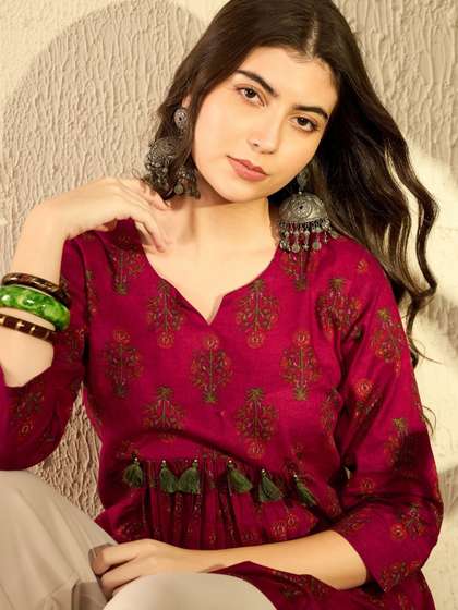 KALINI Print Ethnic
                        Longline Top
