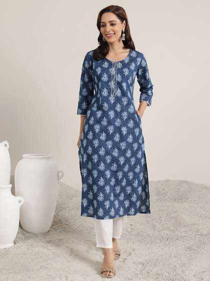Libas Floral
                          Printed Round Neck Cotton Kurtas