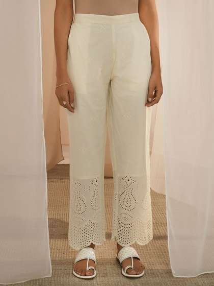Libas Floral
                        Embroidered Cotton Palazzos
