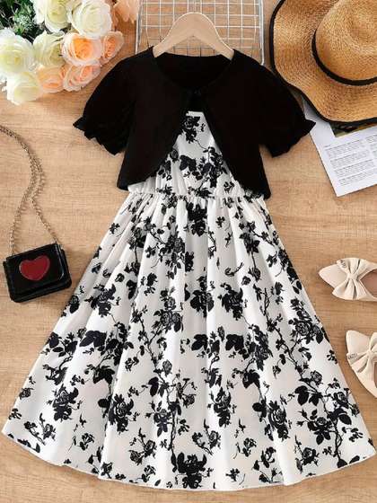 YK Girls Polyester Fit
                    and Flare Dresses
