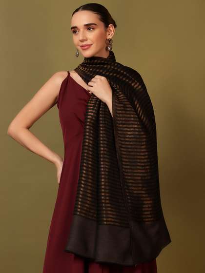 Pashmoda Striped
                          Woven Design Woollen Reversible Shawl