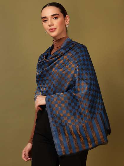 Pashmoda Checked
                        Woven Design Woolen Reversible Shawl