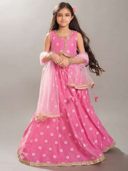Bitiya by Bhama
                        Girls Floral woven Design Ready to Wear Lehenga
                        & Blouse With Dupatta
