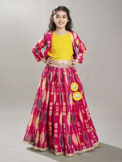 Bitiya by Bhama Girls
                    Ikat Digital Printed Ready to Wear Lehenga &
                    Blouse with Jacket