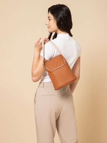 MOMLyf Cubbii Grab And
                    Go Quilted Detail Vegan Leather Side Diaper Bag -
                    Tan Camel Brown