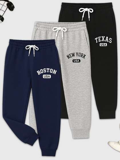 ATLANS Boys Pack Of 3
                    Printed Mid-Rise Cotton Track Pants