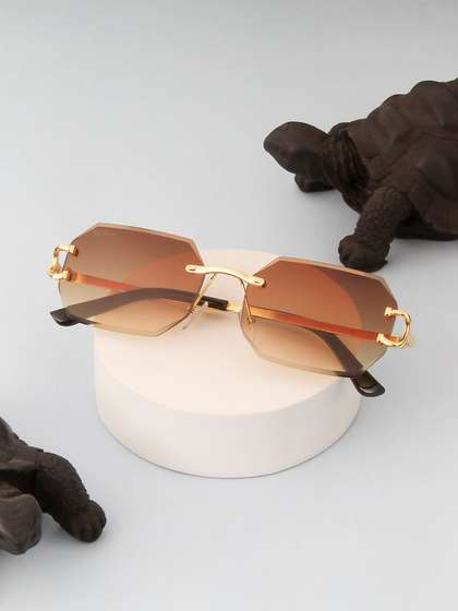 Ted Smith Unisex Rimless
                    Octagon Gold Brown Sunglasses