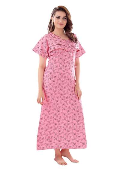ANKONA Women Floral
                        Printed Round Neck Cotton Maternity Maxi Feeding
                        Nightdress