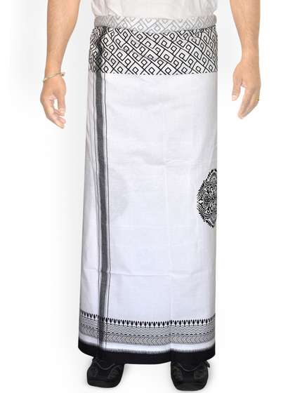 TUNI MANI Men Pure
                          Cotton Dhoti with Elegant Decorative Border