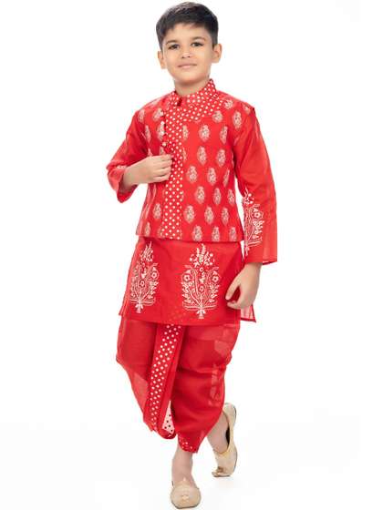 NEW GEN Boys Ethnic
                    Motifs Printed Kurta With Dhoti Pant & Jacket