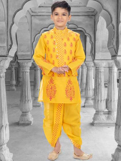NEW GEN Boys Ethnic
                    Motifs Printed Kurta With Dhoti Pant & Jacket