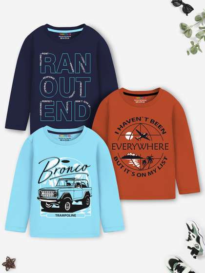 YK X Trampoline Boys
                    Pack Of 3 Typography Printed Cotton T-shirts