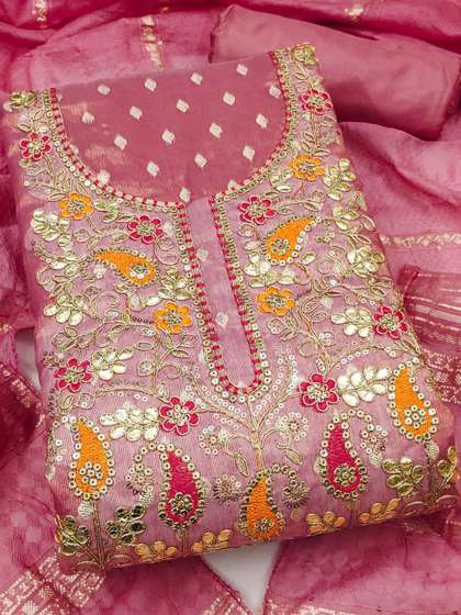 KALINI Embroidered
                        Cotton Blend Unstitched Dress Material Dress
                        Material