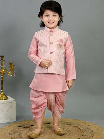BT DEZINES Boys Ethnic
                    Motifs Above Knee Regular Sequinned Straight Kurta
                    with Dhoti Pants