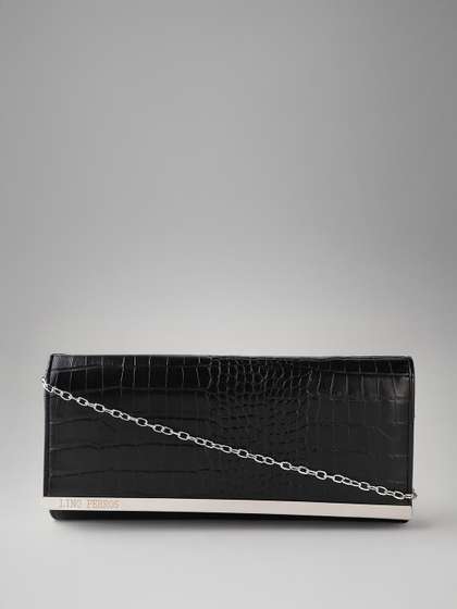 Lino Perros Black
                        Croc Textured Clutch with Detachable Sling
                        Strap