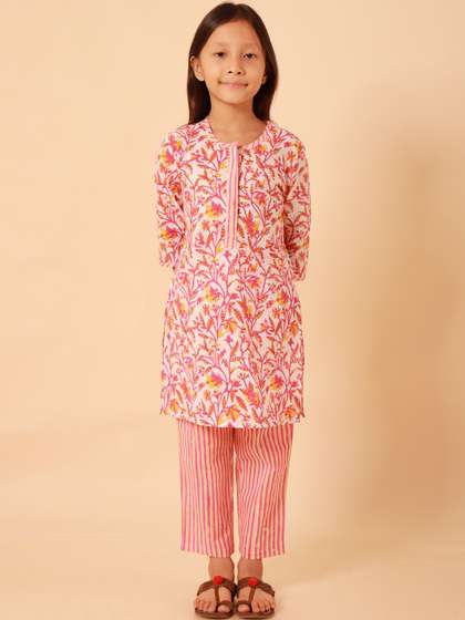 Sangria Girls Floral
                    Printed Pure Cotton Kurta with Trousers