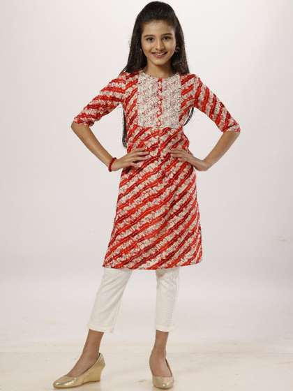 MASTARANG Girls Leheriya
                    Printed Regular Thread Work Kurti With Pyjamas