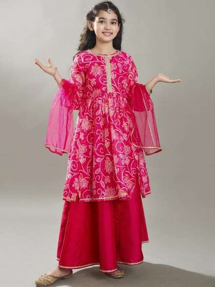 Bitiya by Bhama Girls
                      Floral Printed Anarkali Kurta with Palazzo &
                      Dupatta