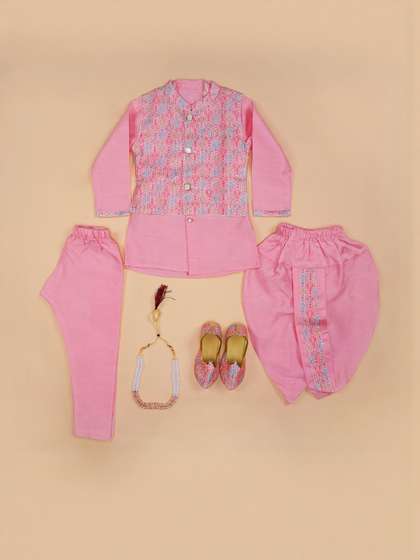 BAESD Boys Ethnic
                      Motifs Kurta Dhoti Pyjama Waistcoat Mojari &
                      Mala 6 in 1 Set