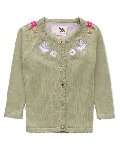 Yellow Apple Girls
                    Floral Cardigan with Embroidered Detail