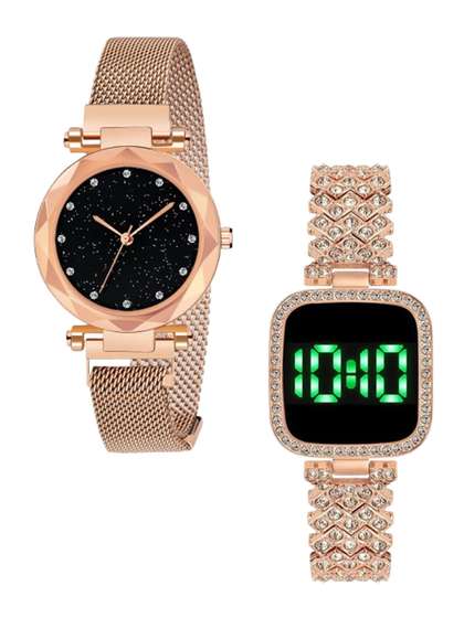 THE SHOPOHOLIC Girls
                      Pack Of 2 Stainless Steel Bracelet Style Straps
                      Analogue Watch C12-TS