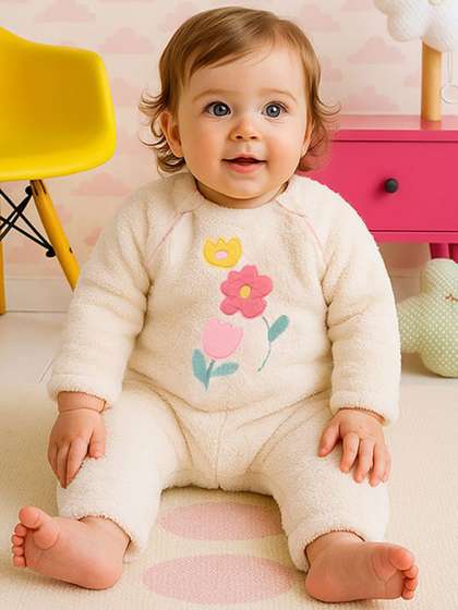 MINI KLUB Infant Girls
                    Floral Embroidered Full Sleeves Rompers