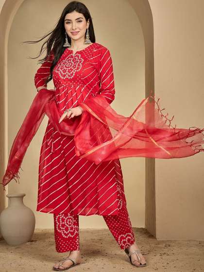 GULMOHAR JAIPUR
                        Women Bandhani Printed Pure Cotton A-Line Kurta
                        with Trouser