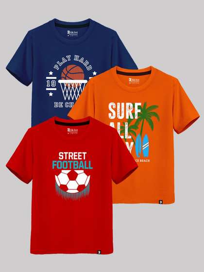Kids Basket Boys Pak Of
                    3 Printed Round Neck Cotton T-shirts