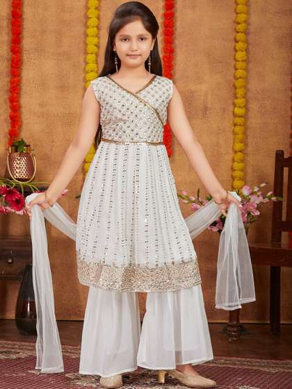BAESD Girls Ethnic
                    Motifs Embroidered A-Line Kurta with Sharara &
                    Dupatta