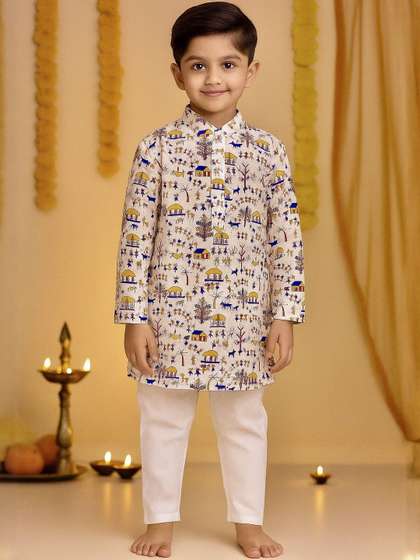 BAESD Boys Ethnic Motifs
                    Printed Regular Pure Cotton Kurta with Pyjamas
