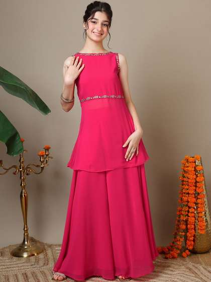 Inddus Girls Floral
                    Embroidered Regular Kurta with Palazzos